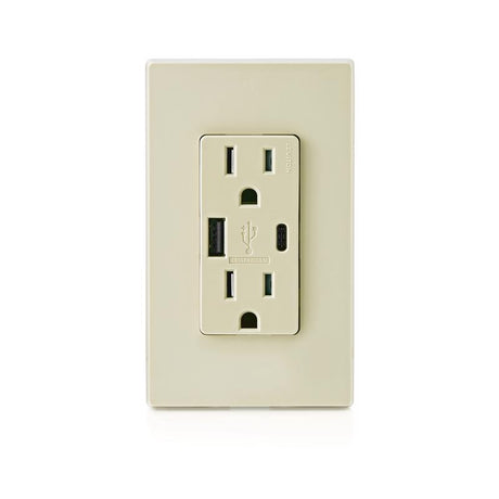Leviton Decora 15 amps 125 V Type A/C Duplex Ivory Outlet and USB Charger 5-15R 1 pk