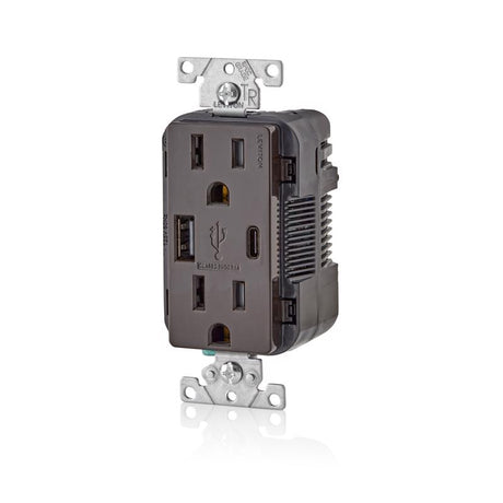 Leviton Decora 15 amps 125 V Type A/C Duplex Brown Outlet and USB Charger 5-15R 1 pk