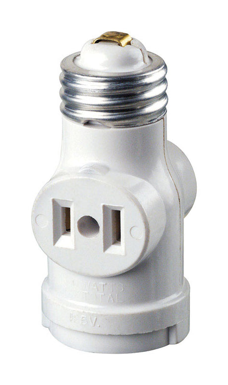 Leviton Plastic Keyless Lampholder w/Outlet 1 pk