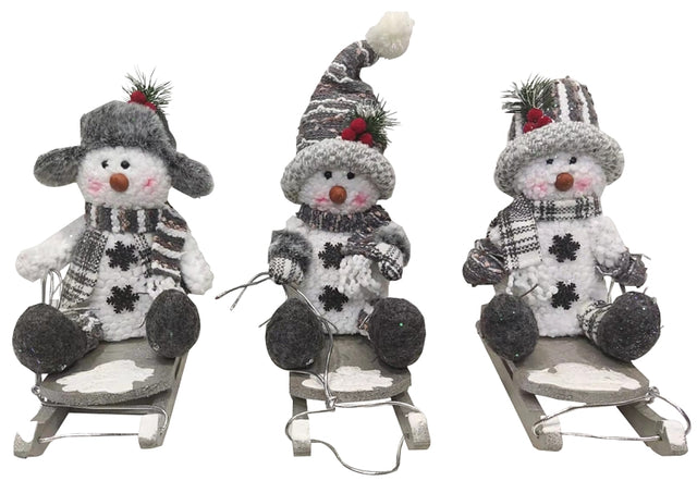 Hometown Holidays Plush Snowman On Sled Toy, Assorted, 10 in, Pack of 12