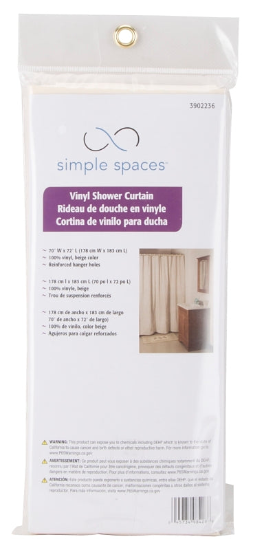 Simple Spaces SD-PCP01-B3L Shower Curtain, Vinyl, Beige, Beige