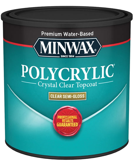 Minwax Polycrylic 244444444 Polyurethane, Semi-Gloss, Liquid, Crystal Clear, 0.5 pt Can
