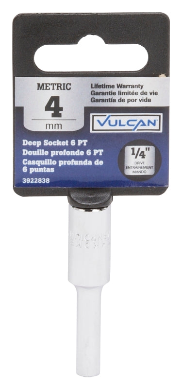 Vulcan MT6487800 Drive Socket, 4 mm Socket, 1/4 in Drive, 6-Point, Chrome Vanadium Steel, Chrome