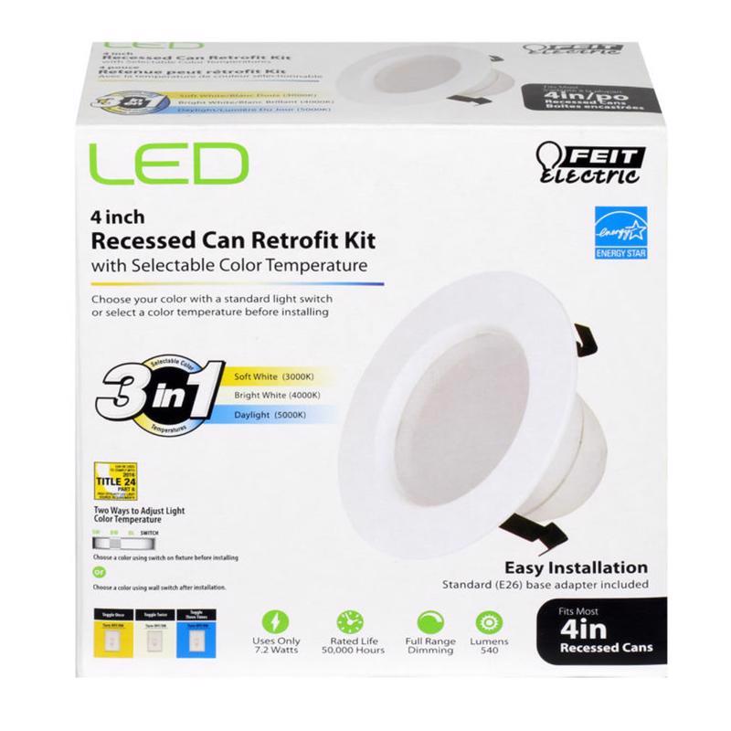 Feit Electric LEDR4/4WYCA Recessed Downlight, 7.2 W, 120 V, LED Lamp, Aluminum, White