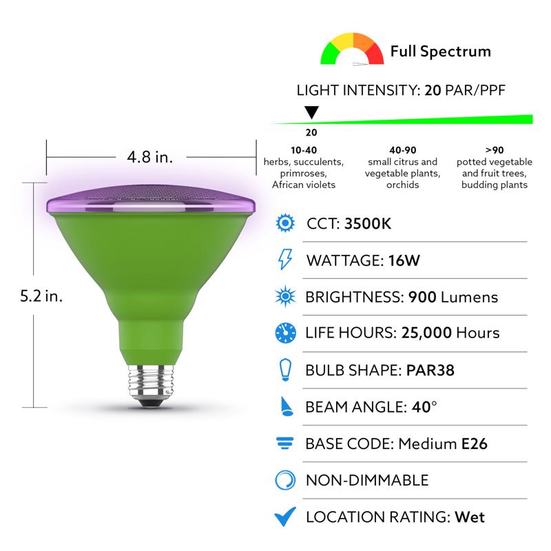 Feit PAR38 E26 (Medium) LED Grow Light Blue 16 Watt Equivalence 1 pk
