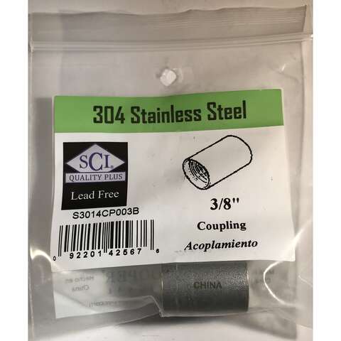 Smith-Cooper 3/8 in. FPT X 3/8 in. D FPT Stainless Steel Coupling