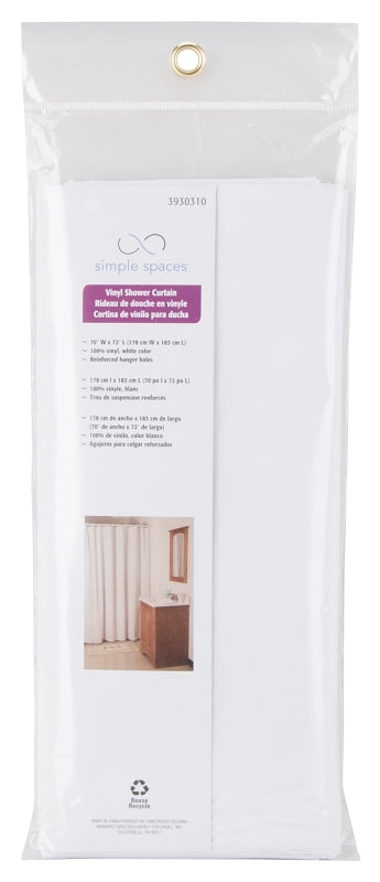 Simple Spaces SD-PCP01-W3L Shower Curtain, Vinyl, White, White