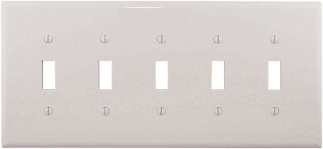 Eaton Wiring Devices PJ5W Wallplate, 10-1/2 in L, 4.88 in W, 5 -Gang, Polycarbonate, White, High-Gloss