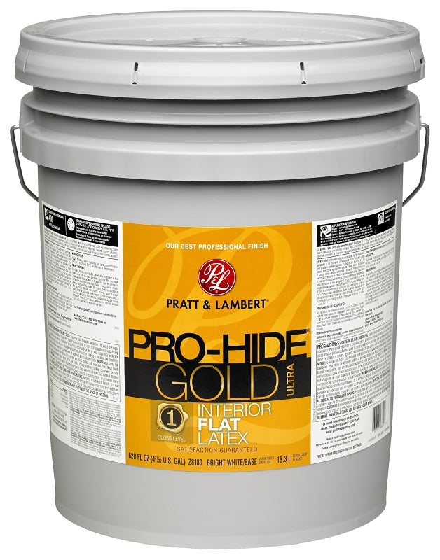 Pratt & Lambert Pro-Hide Silver 5000 Series 0000Z8180-20 Interior Paint, Flat Sheen, Bright White, 5 gal