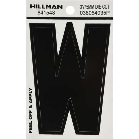 HILLMAN 3 in. Black Vinyl Self-Adhesive Letter W 1 pc, Pack of 6