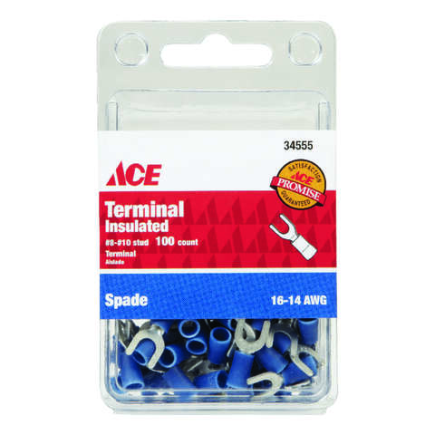 Ace Insulated Wire Spade Terminal Blue 100 pk