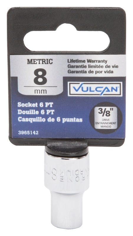 Vulcan MT6498604 Drive Socket, 8 mm Socket, 3/8 in Drive, 6-Point, Chrome Vanadium Steel, Chrome