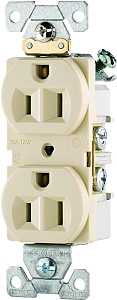 Eaton Wiring Devices CR15V Duplex Receptacle, PVC, Ivory, 2-Pole, 15 A, 125 V, Side Wiring, NEMA: 5-15R