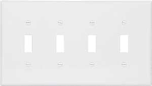 Eaton Wiring Devices PJ4W Wallplate, 4-7/8 in L, 8.56 in W, 4 -Gang, Polycarbonate, White, High-Gloss