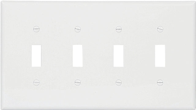 Eaton Wiring Devices PJ4W Wallplate, 4-7/8 in L, 8.56 in W, 4 -Gang, Polycarbonate, White, High-Gloss