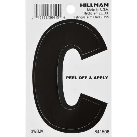 HILLMAN 3 in. Black Vinyl Self-Adhesive Letter C 1 pc, Pack of 6