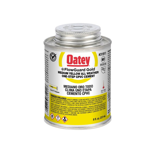 Oatey FlowGuard Gold 31911 1-Step All Weather Fast Set Cement, 8 oz Can, Liquid, Yellow