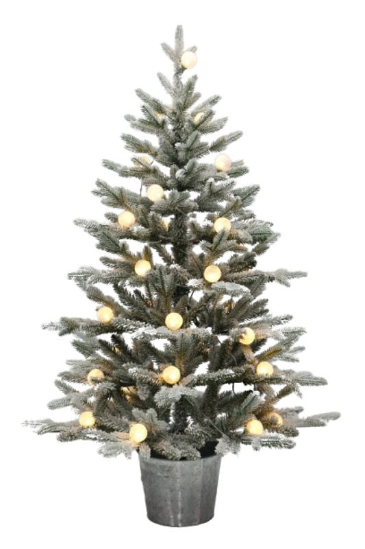 Santas Forest 33905 Snowy Spruce Potted Tree w/Light, 4 ft H, G40 Bulb, Multi/Clear Light