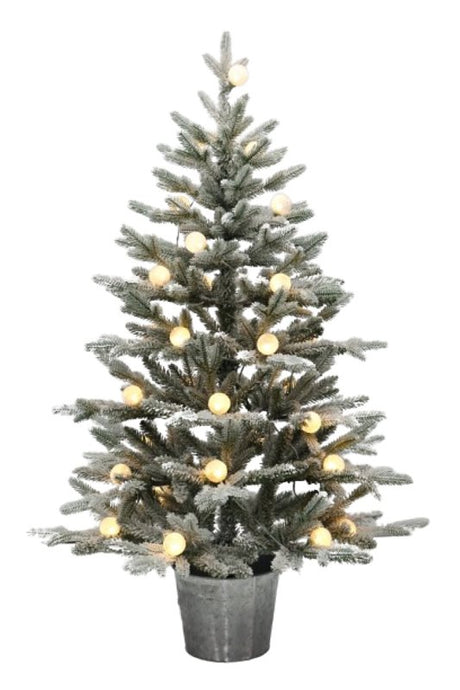 Santas Forest 33905 Snowy Spruce Potted Tree w/Light, 4 ft H, G40 Bulb, Multi/Clear Light