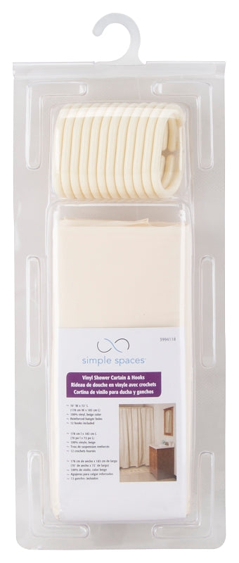 Simple Spaces SD-626BG-3L Shower Curtain, PVC/Vinyl, Beige, Beige