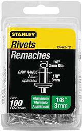 STANLEY PAA42-1B Pop Rivet, Reusable, 1-1/2 in L, Aluminum, 100/PK