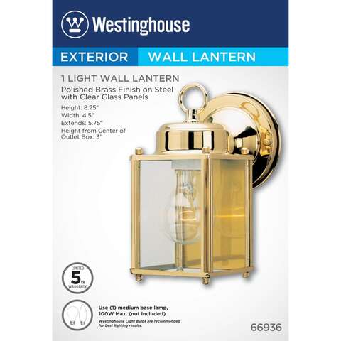 Westinghouse Polished Brass Clear Switch Incandescent Wall Lantern