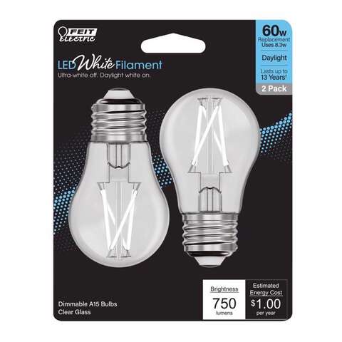 Feit White A15 E26 (Medium) Filament LED Bulb Daylight 60 Watt Equivalence 2 pk