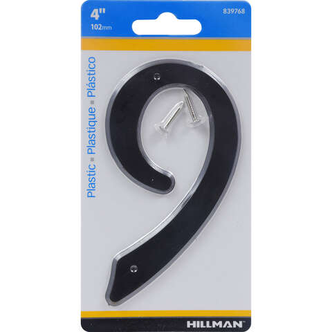 Hillman 4 in. Black Plastic Nail-On Number 9 1 pc, Pack of 10