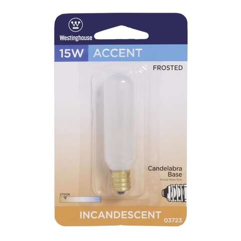 Westinghouse 15 W T6.5 Tubular Incandescent Bulb E12 (Candelabra) Warm White 1 pk, Pack of 6