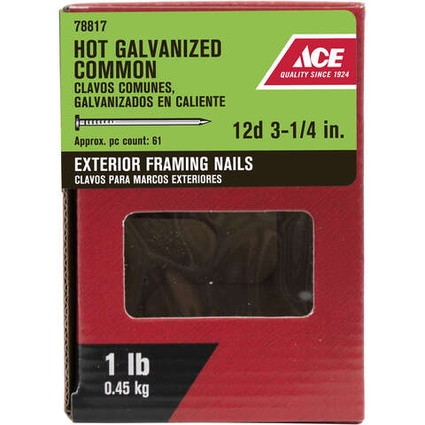 Ace 12D 3-1/4 in. Common Hot-Dipped Galvanized Steel Nail Flat Head 1 lb