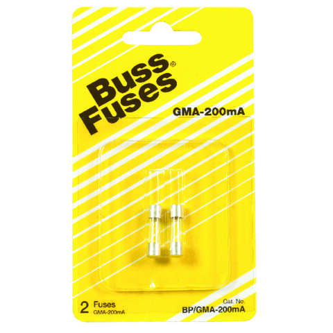 Bussmann 0.2 amps Fast Acting Glass Fuse 2 pk