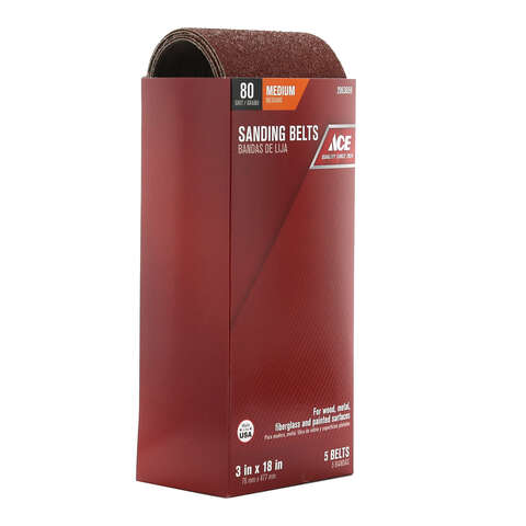 Ace 18 in. L X 3 in. W Aluminum Oxide Sanding Belt 80 Grit Medium 5 pc