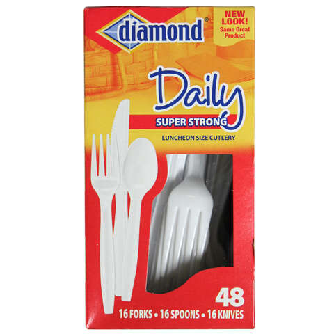 Diamond White Plastic Luncheon Size Heavy Duty Cutlery 48 pk, Pack of 12