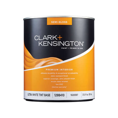 Clark+Kensington Semi-Gloss Tint Base Ultra White Base Premium Paint Interior 1 qt, Pack of 4