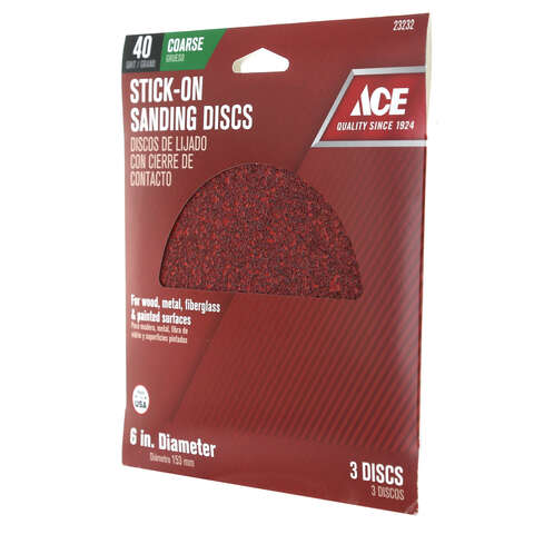 Ace 6 in. Aluminum Oxide Adhesive Sanding Disc 40 Grit Extra Coarse 3 pk, Pack of 5