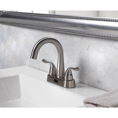Homewerks Brushed Nickel Motion Sensing Modern Centerset Bathroom Sink Faucet 4 in.