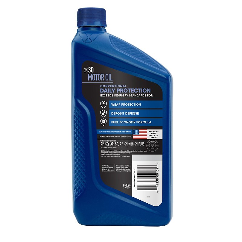 Valvoline 797978 Daily Protection Motor Oil, 30, 1 qt, Pack of 6