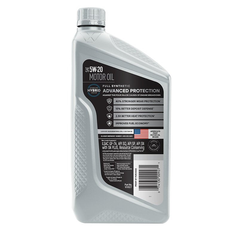 Valvoline VV927 Motor Oil, 5W-20, 1 qt Bottle, Pack of 6