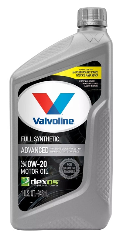 Valvoline VV916 Advanced Full Synthetic Motor Oil, 0W-20, 1 qt Bottle, Pack of 6
