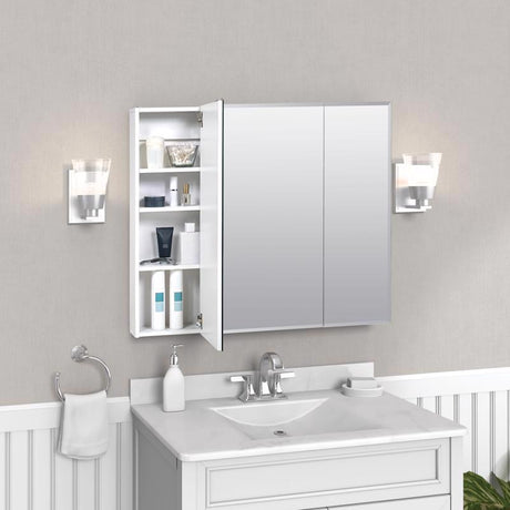 Zenith M36 Medicine Cabinet, 35-7/8 in OAW, 4-1/2 in OAD, 29-7/8 in OAH, Wood, Clear, 3-Shelf, 3-Door