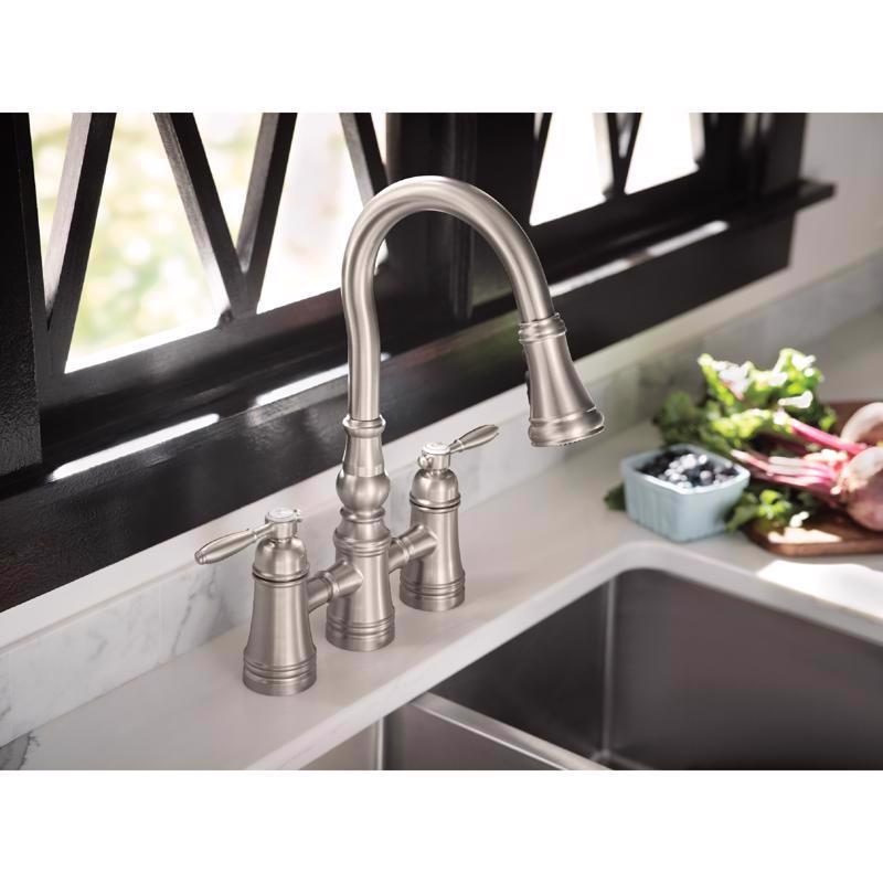 Moen Weymouth Two Handle Stainless Steel Pull-Down Kitchen Faucet