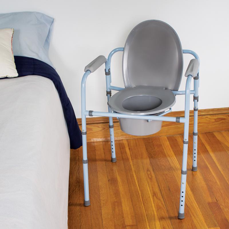 Carex Health Brands Blue/Gray Deluxe Folding Commode Steel 22 in. H X 16 in. L