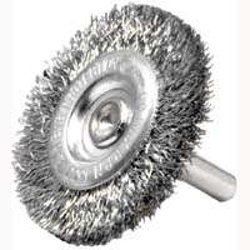 Weiler 36411 Wire Wheel Brush, 2 in Dia, 1/4 in Arbor/Shank, Steel Bristle