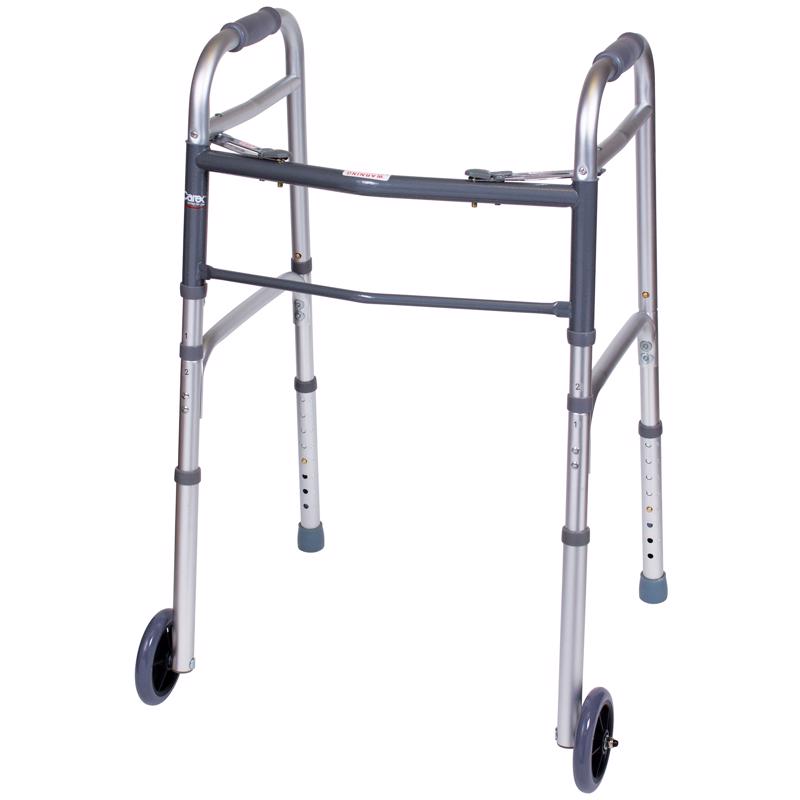Carex Health Brands Gray Folding Walker W/Wheels Aluminum 37 in. H X 18.63 in. L