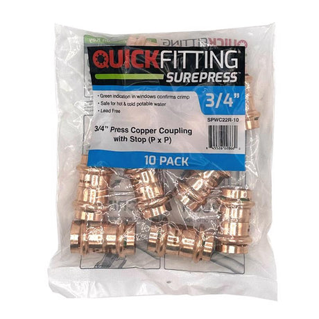 QuickFitting 3/4 in. Press in. X 3/4 in. D Press in. Copper Coupling with Stop
