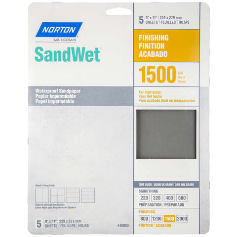 Norton SandWet 11 in. L X 9 in. W 1500 Grit Aluminum Oxide Waterproof Sandpaper 5 pk