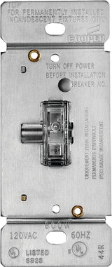 Eaton Wiring Devices TI306L-K Toggle Dimmer, 5 A, 120 V, 600 W, CFL, Halogen, Incandescent, LED Lamp, 3-Way, Clear