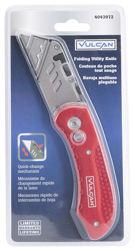 Vulcan KL007 Utility Knife, 2-3/8 in L Blade, 3/4 in W Blade, Steel Blade, 1-Blade, Red Handle