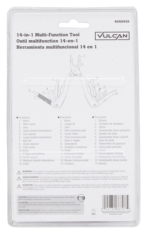 Vulcan NT619 14-in-1 Multi-Tool, 14-Function, Foldable Handle