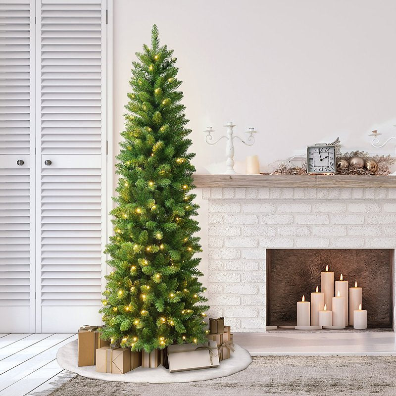 Hometown Holidays 357-6378TSL70LW5 Cedar Spruce Slim Tree, 7 ft H
